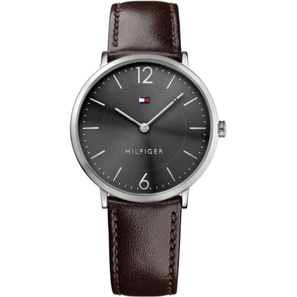 Tommy Hilfiger James Brown Leather Strap Blue-ish Grey Dial Quartz Watch for Gents - 1710352