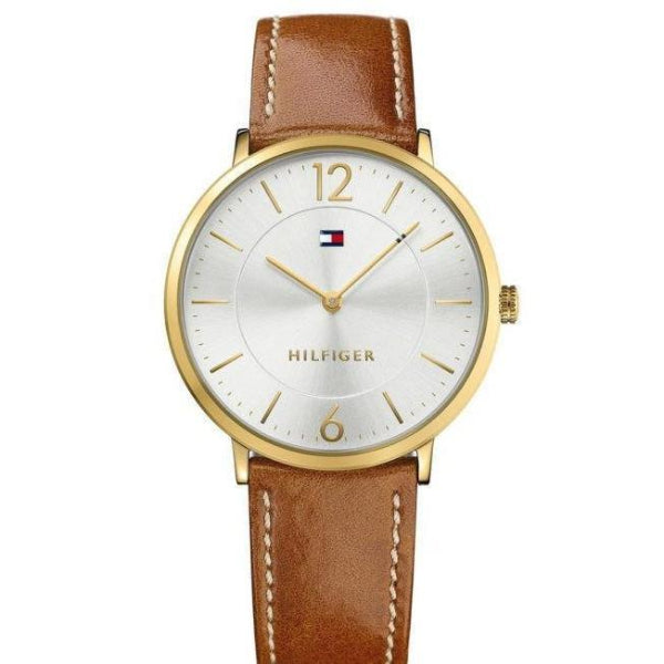 Tommy Hilfiger Ultra Slim Brown Leather Strap White Dial Quartz Watch for Gents - 1710353