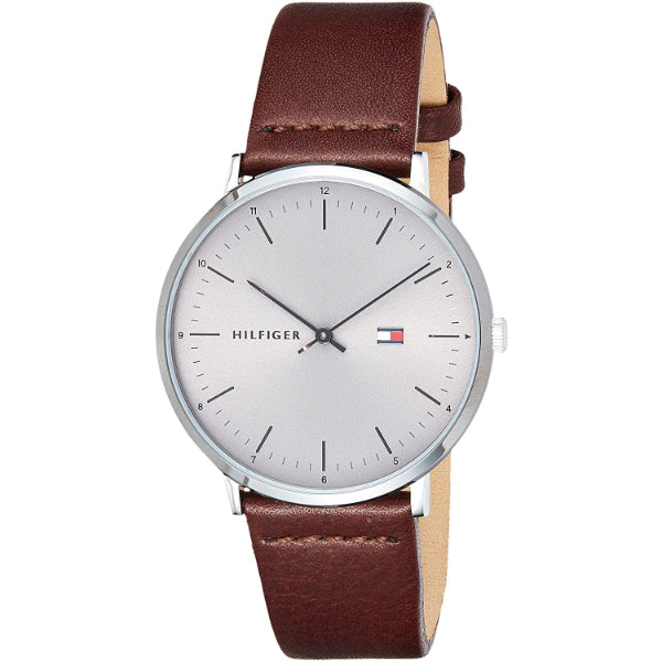 Tommy Hilfiger James Brown Leather Strap Grey Dial Quartz Watch for Gents - 1791463