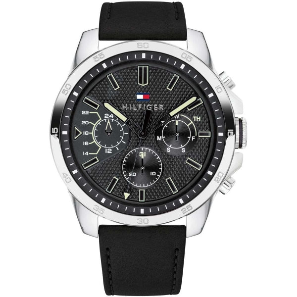 Tommy Hilfiger Decker Black Leather Strap Black Dial Chronograph Quartz Watch for Gents - 1791563