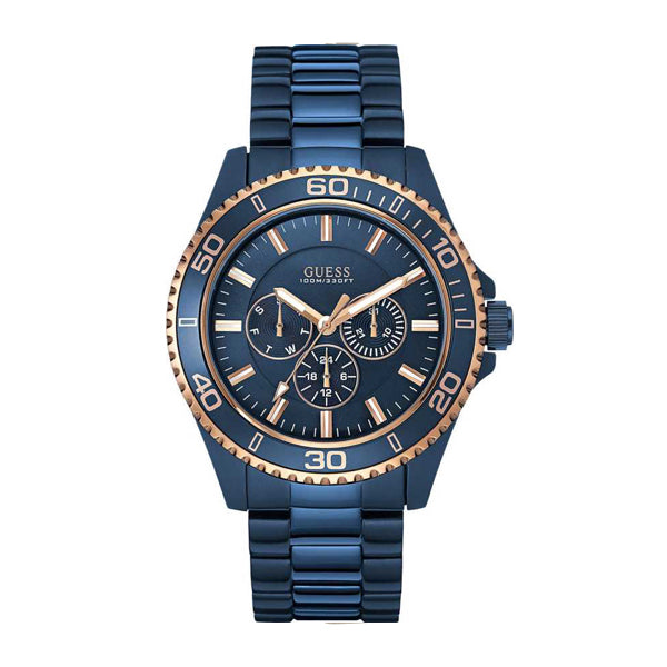 Guess Chaser Blue Stainless Steel Blue Dial Quartz Watch for Gents - W0172G6