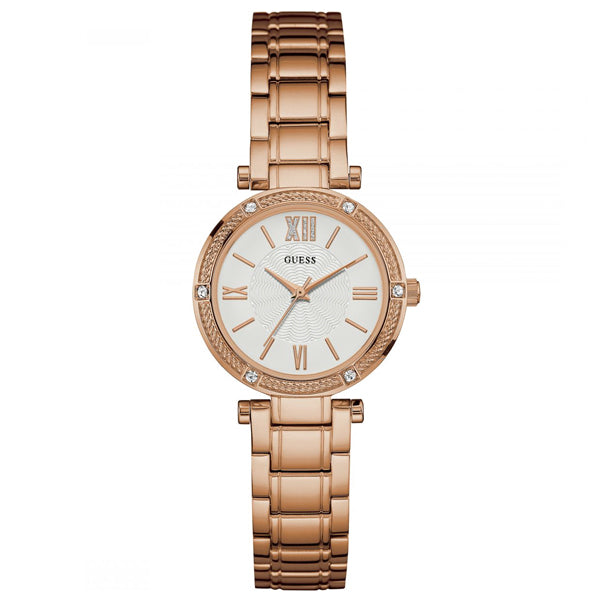 Guess Park Ave Rose Gold Stainless Steel Silver Dial Quartz Watch for Ladies - W0767L3