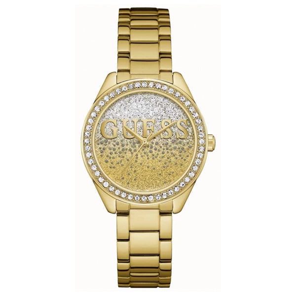 Guess Glitter Girl Gold Stainless Steel Gold Dial Quartz Watch for Ladies - W0987L2