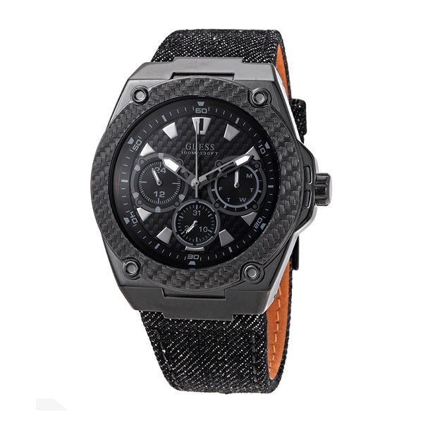 Guess Legacy Black Denim Strap Black Dial Quartz Watch for Gents - W1058G3