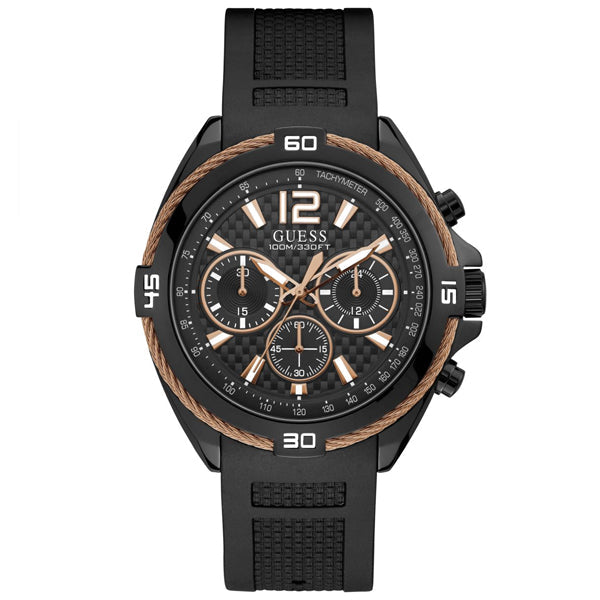 Guess Surge Black Silicone Strap Black Dial Chronograph Quartz Watch for Gents - W1168G3