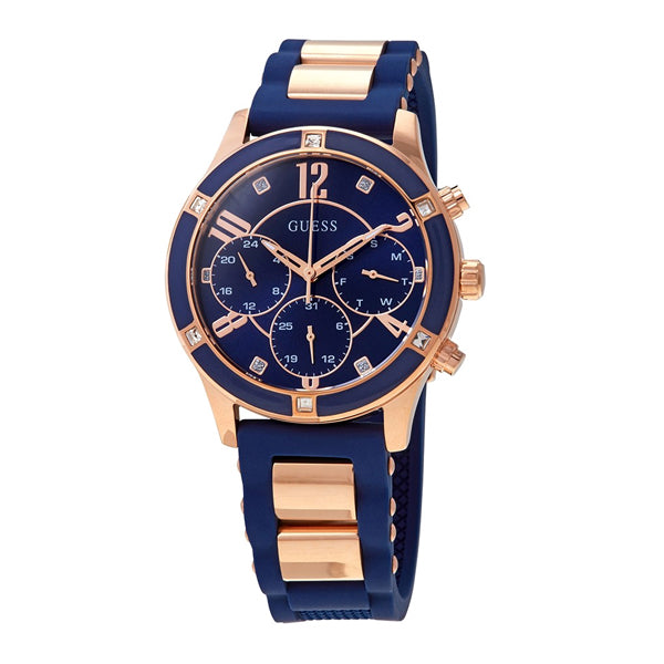 Guess Breeze Blue Silicone Strap Blue Dial Chronograph Quartz Watch for Ladies - W1234L4