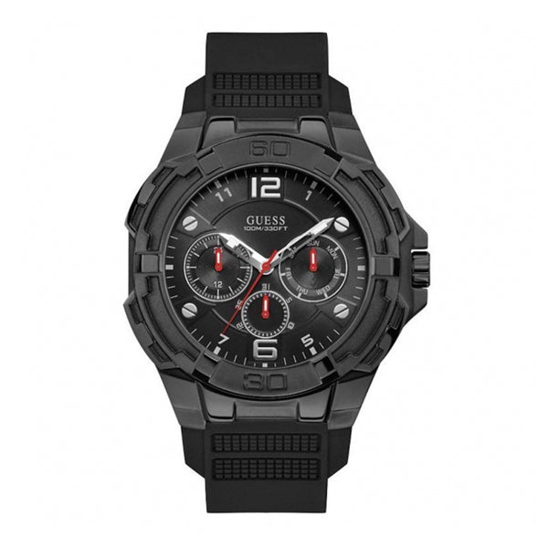 Guess Genesis Black Silicone Strap Black Dial Quartz Watch for Gents - W1254G2