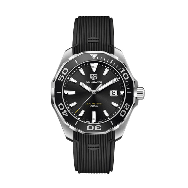 Tag Heuer Aquaracer Calibre 5 Black Rubber Strap Black Dial Quartz Watch for Gents - WAY101AFT6141