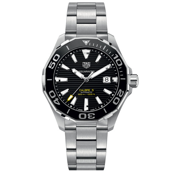 Tag Heuer Aquaracer Silver Stainless Steel Black Dial Quartz Watch for Gents - WAY201ABA0927