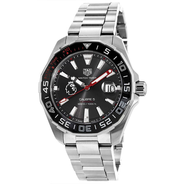 Tag Heuer Aquaracer Calibre 5 Premiere League Edition Silver Stainless Steel Black Dial Automatic Watch for Gents - WAY201D.BA0927