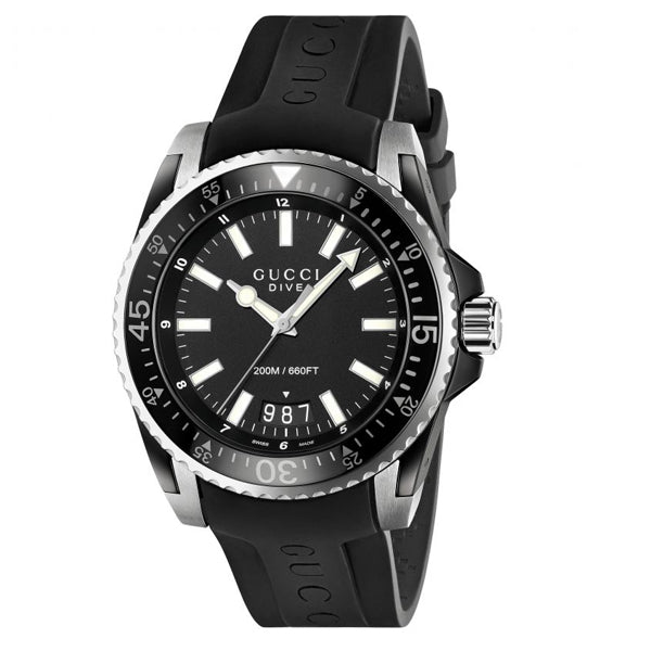 Gucci Dive Black Rubber Black Dial Quartz Watch for Gents - YA136204