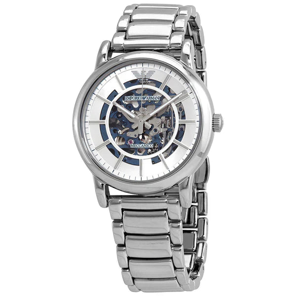 Emporio Armani Meccanico Silver Stainless Steel Skeleton Dial Automatic Watch for Gents - AR60006