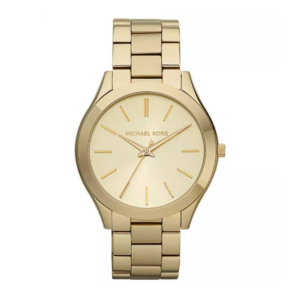 Michael Kors Slim Runway Gold Stainless Steel Gold Dial Quartz Watch for Ladies - MK3179