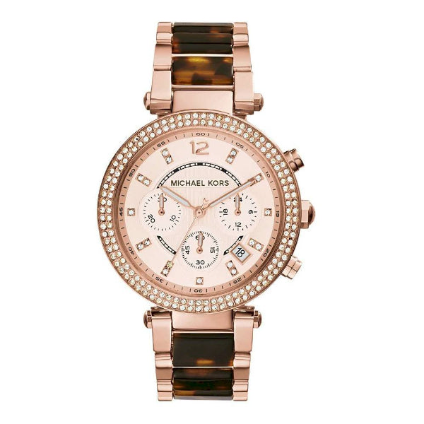 Michael Kors Parker Two-Tone Stainless Steel Rose Gold Dial Chronograph Quartz Watch for Ladies - MK5538