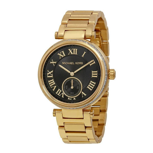 Michael Kors Skylar Gold Stainless Steel Black Dial Quartz Watch for Ladies - MK5989