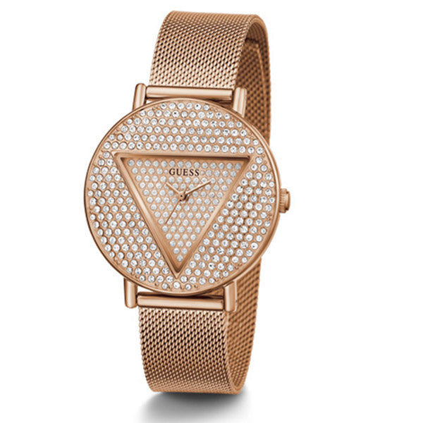 Guess Iconic Rose Gold Mesh Bracelet Rose Gold Dial Quartz Watch for Ladies - GW0477L3