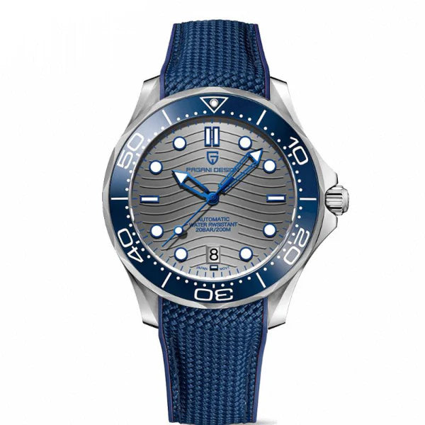 Pagani Design Blue Rubber Strap Grey Dial Automatic Watch for Gents - PD1685