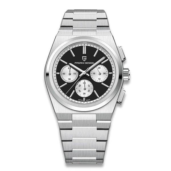Pagani Design Silver Stainless Steel Black Dial Chronograph Quartz Watch for Gents - PD1761