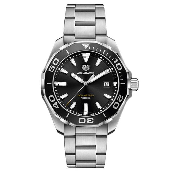 Tag Heuer Aquaracer Silver Stainless Steel Black Dial Quartz Watch for Gents - WAY101ABA0746